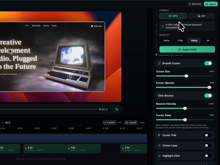 One-click export presets for different platforms
